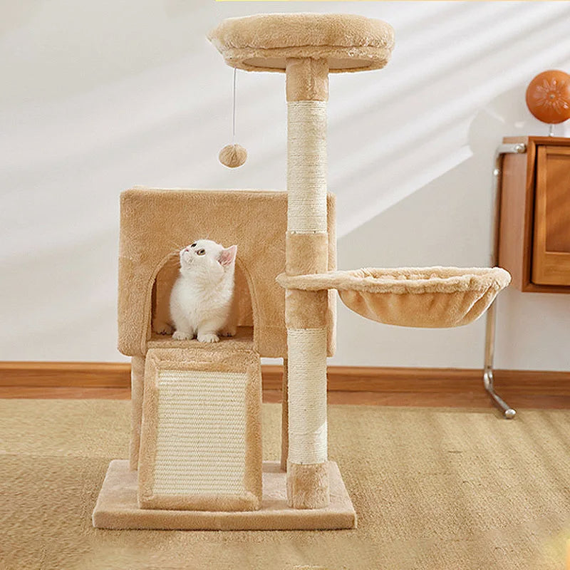 Cat Tree Luxury Cat Towers with Double Condos Spacious Perch Cat Hammock Fully Wrapped Scratching Sisal Post and Dangling Balls