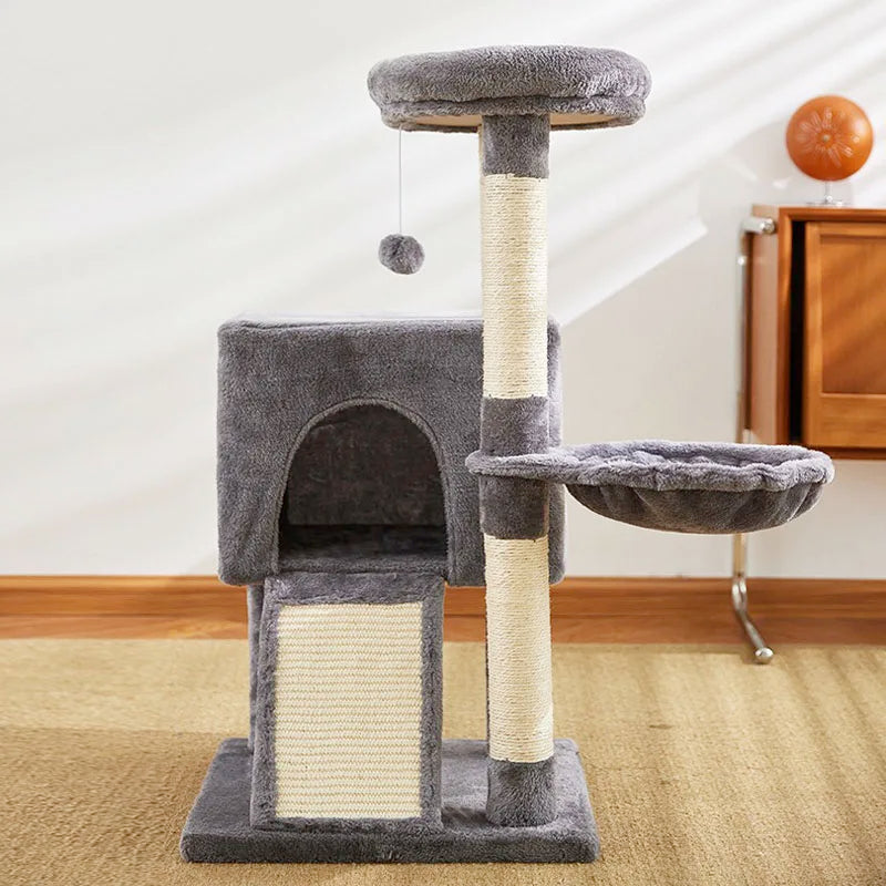 Cat Tree Luxury Cat Towers with Double Condos Spacious Perch Cat Hammock Fully Wrapped Scratching Sisal Post and Dangling Balls