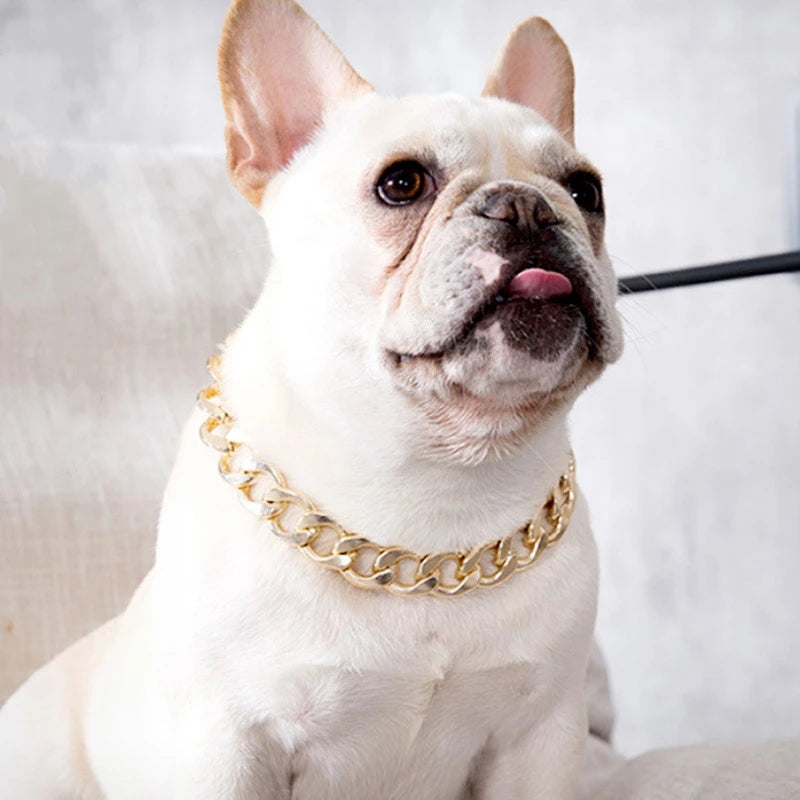 Gold Plastic Plated Collars for Dogs Electroplated Dog Chain for Pitbull Fashion Jewelry Dog Accessories for French Bulldog