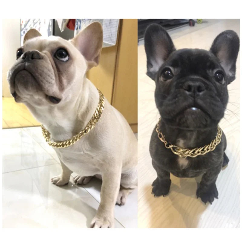 Gold Plastic Plated Collars for Dogs Electroplated Dog Chain for Pitbull Fashion Jewelry Dog Accessories for French Bulldog