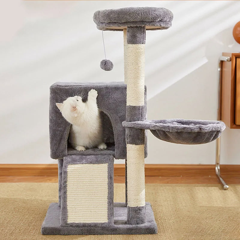 Cat Tree Luxury Cat Towers with Double Condos Spacious Perch Cat Hammock Fully Wrapped Scratching Sisal Post and Dangling Balls