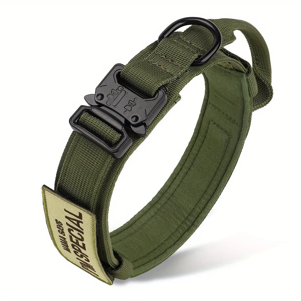 Heavy Duty Tactical Dog Collars with Handle Military Collar with Patch Outdoor Training and Walking for Medium and Large Dogs