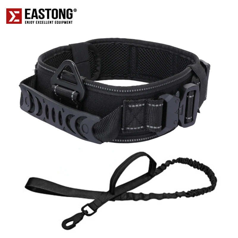 Reflective Nylon Tactical Dog Collar Classic Military Training with 2 Heavy Duty Metal Buckle Handle for Large  Dog Collar