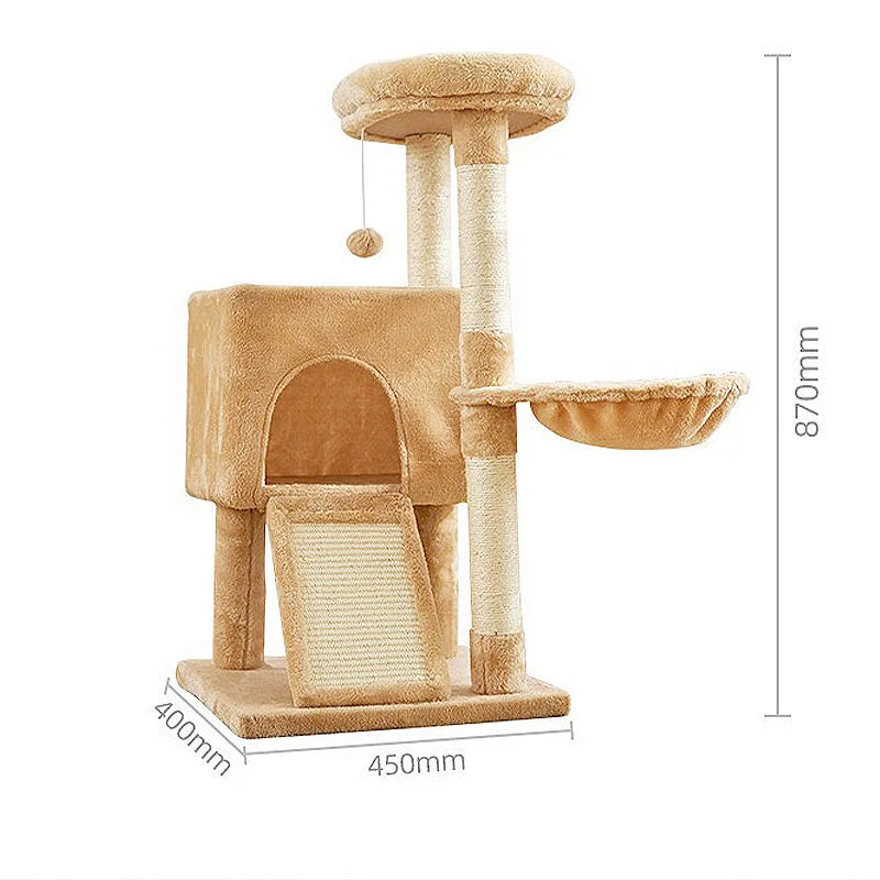 Cat Tree Luxury Cat Towers with Double Condos Spacious Perch Cat Hammock Fully Wrapped Scratching Sisal Post and Dangling Balls