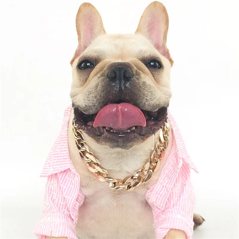 Gold Plastic Plated Collars for Dogs Electroplated Dog Chain for Pitbull Fashion Jewelry Dog Accessories for French Bulldog