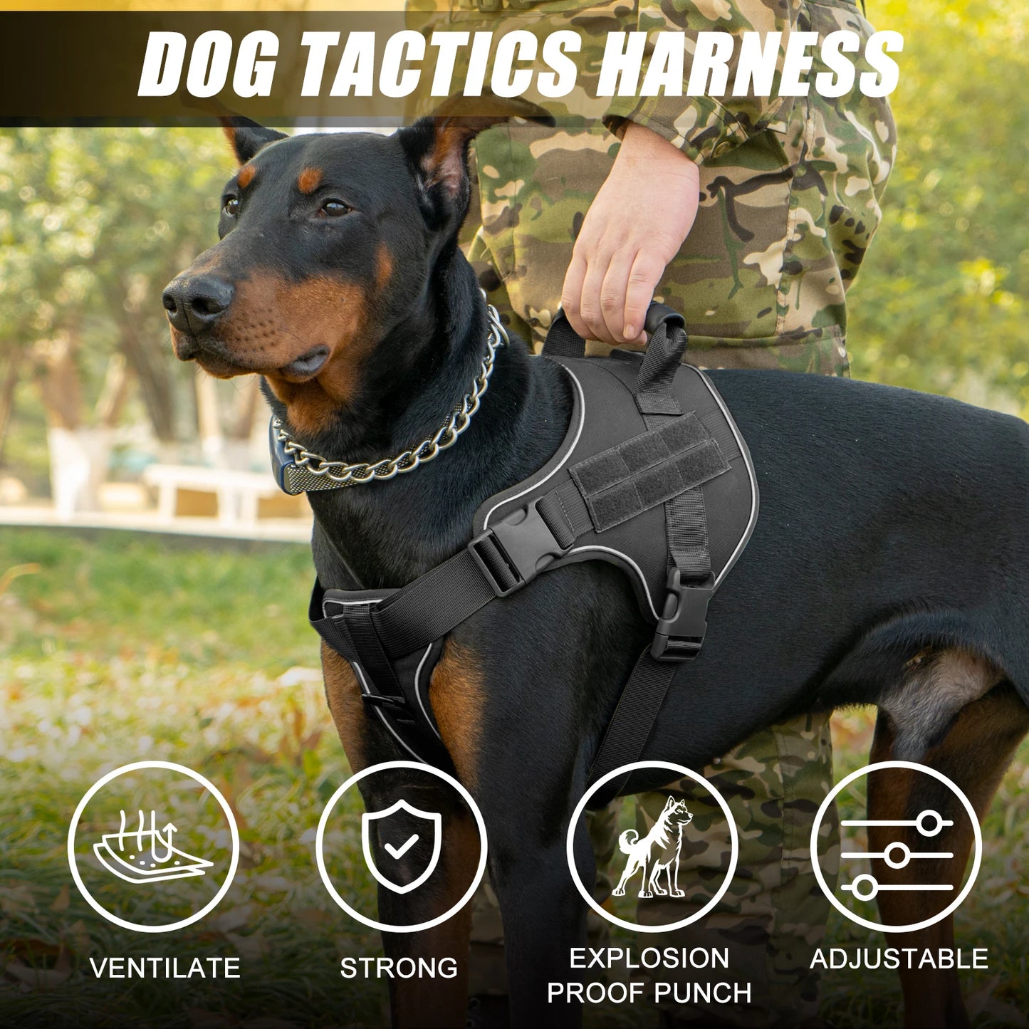 Tactical Dog Harness Pet Doberman Pinscher Pet Training Vest Dog Harness for Small Medium Large Dogs Explosion Proof