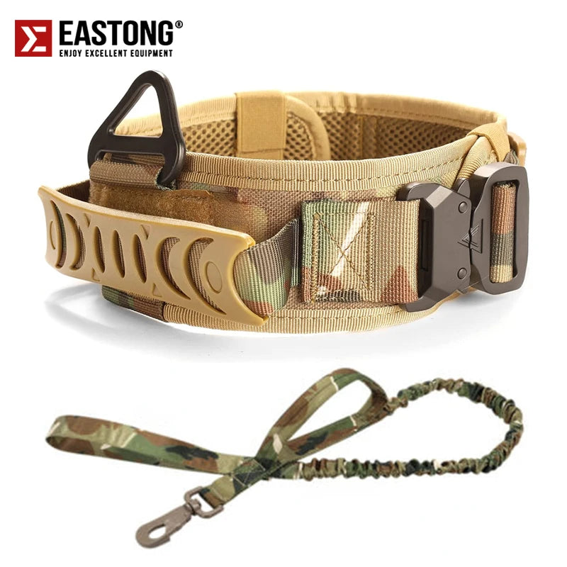 Reflective Nylon Tactical Dog Collar Classic Military Training with 2 Heavy Duty Metal Buckle Handle for Large  Dog Collar